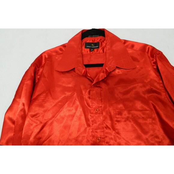 Stacy Adams Mens Red Satin Long-Sleeve Dress Shirt 16.5 38/37 Shiny Flashy - Picture 12 of 14